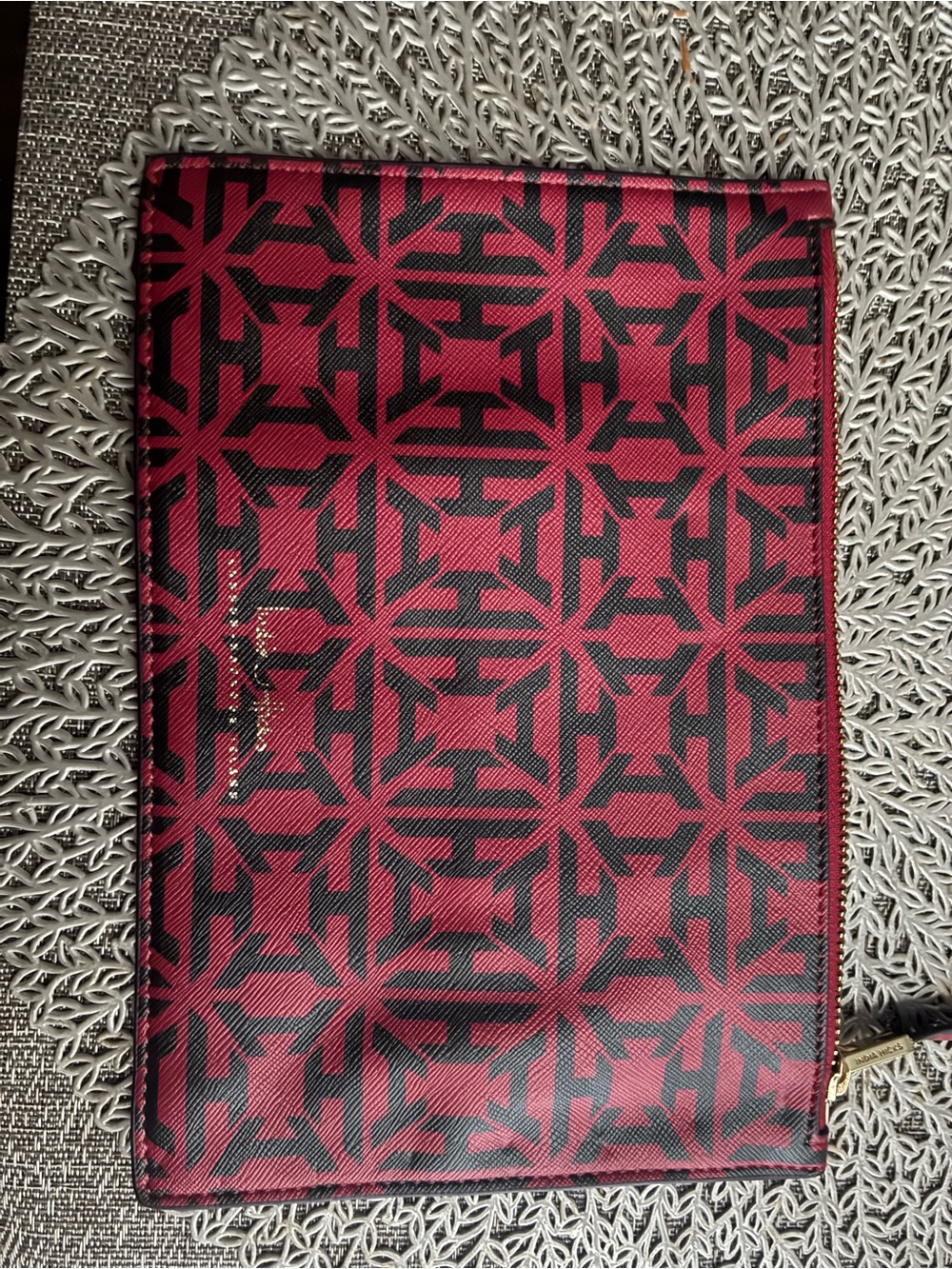 India Hicks Red and Black Geometric Zip Pouch